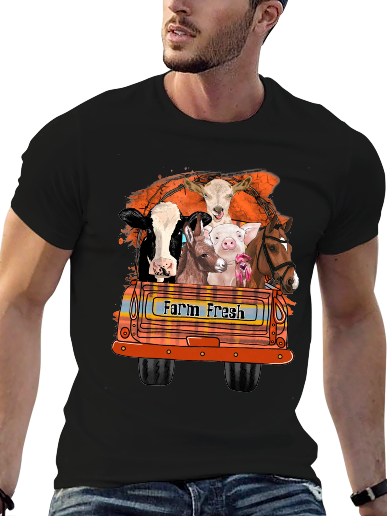 Farm Fresh Animals Truck Graphic T-Shirt