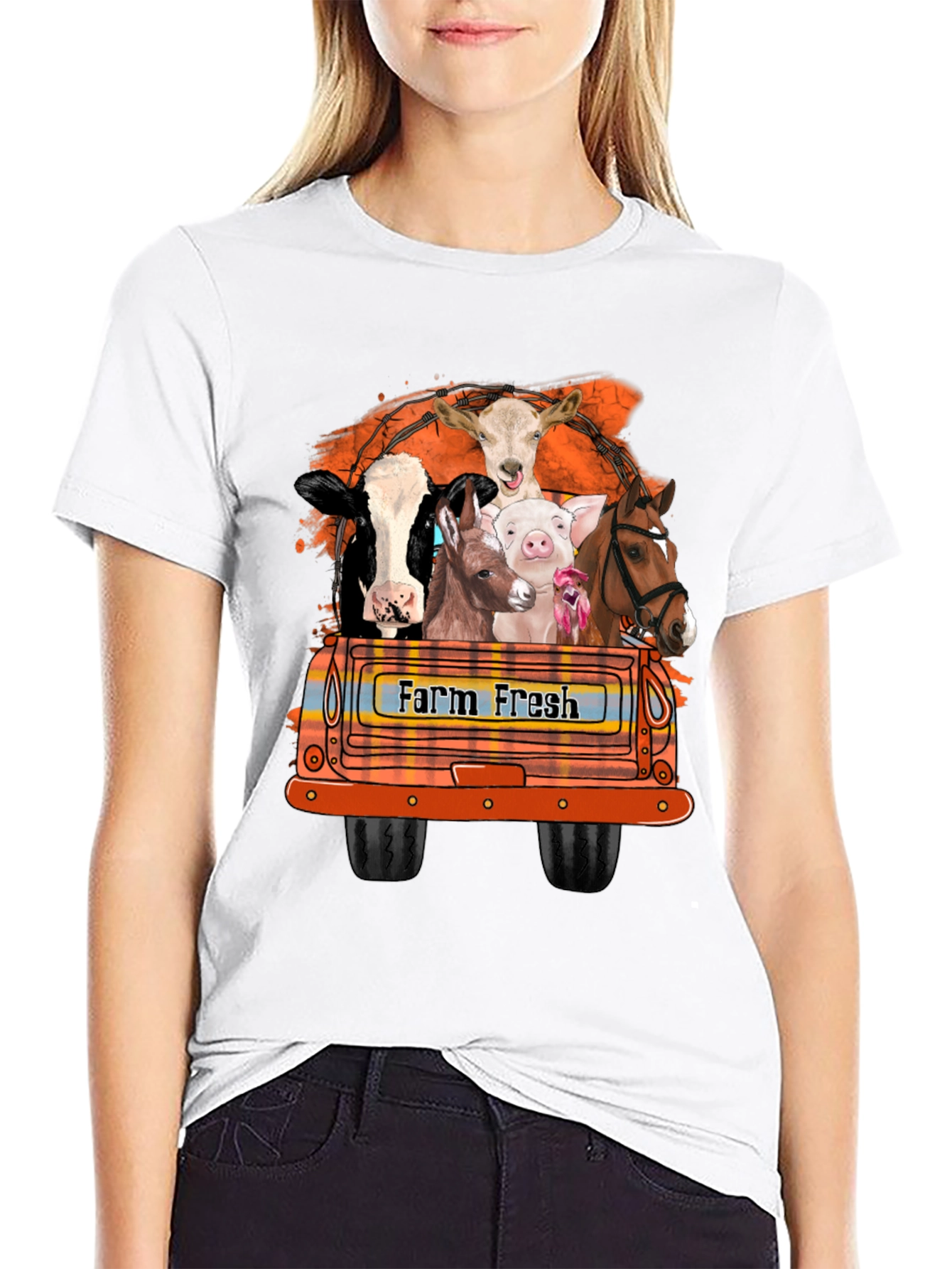 Farm Fresh Animals Truck Graphic T-Shirt