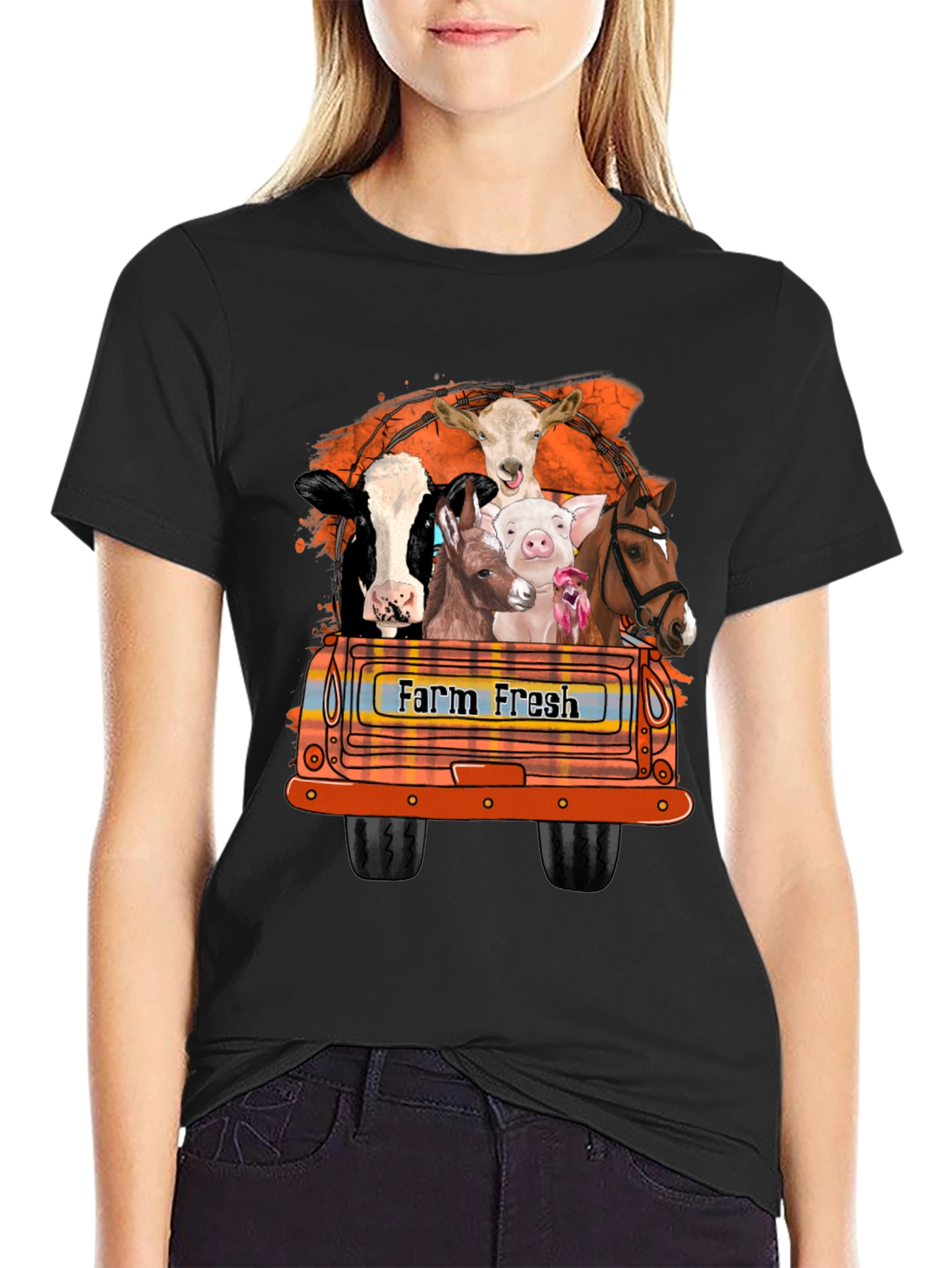 Farm Fresh Animals Truck Graphic T-Shirt