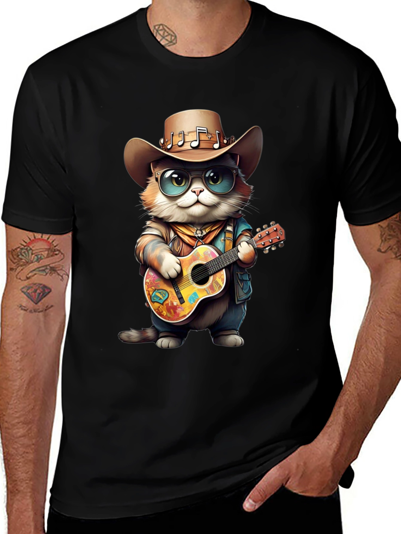 Cool Cat Guitarist Graphic Tee