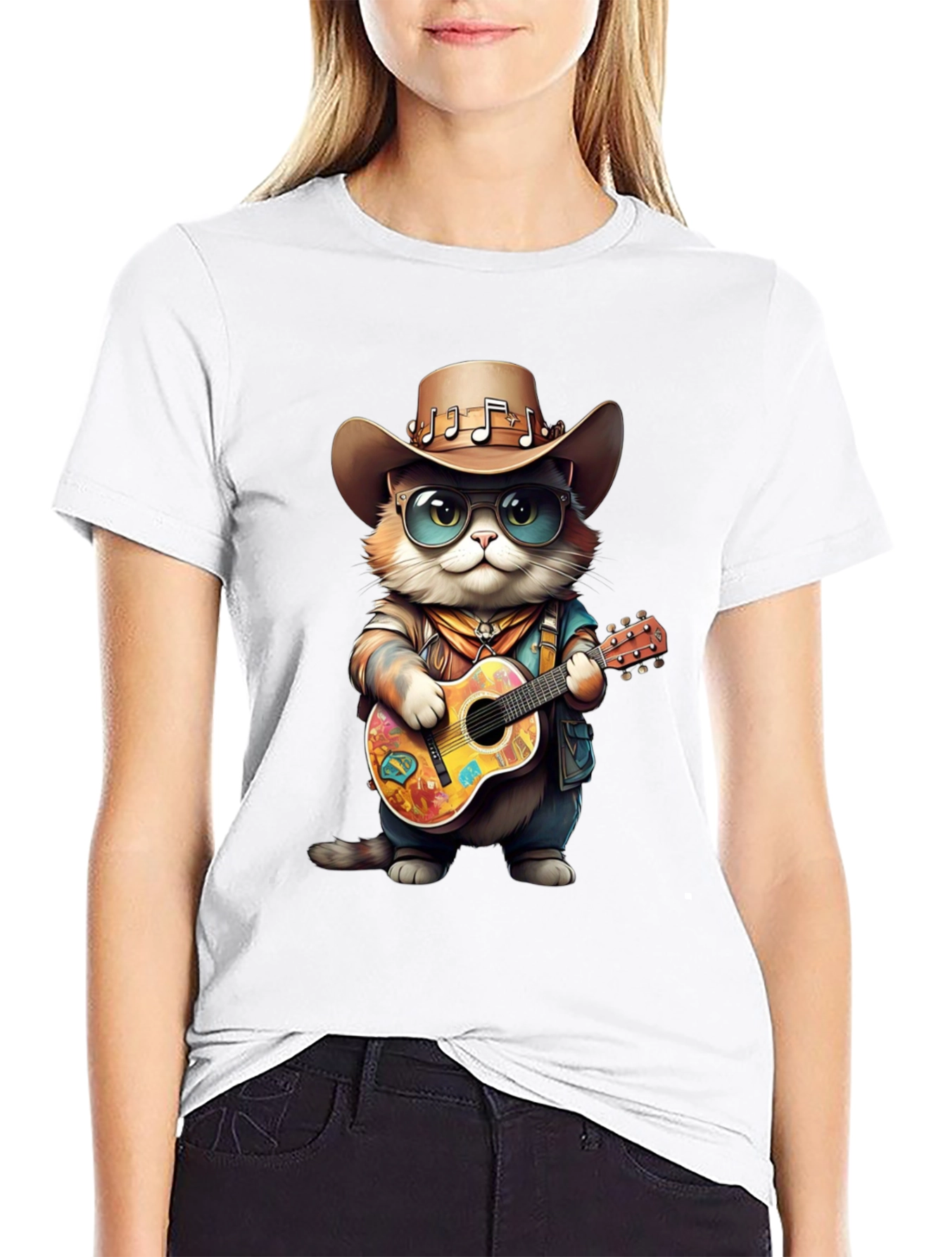 Cool Cat Guitarist Graphic Tee