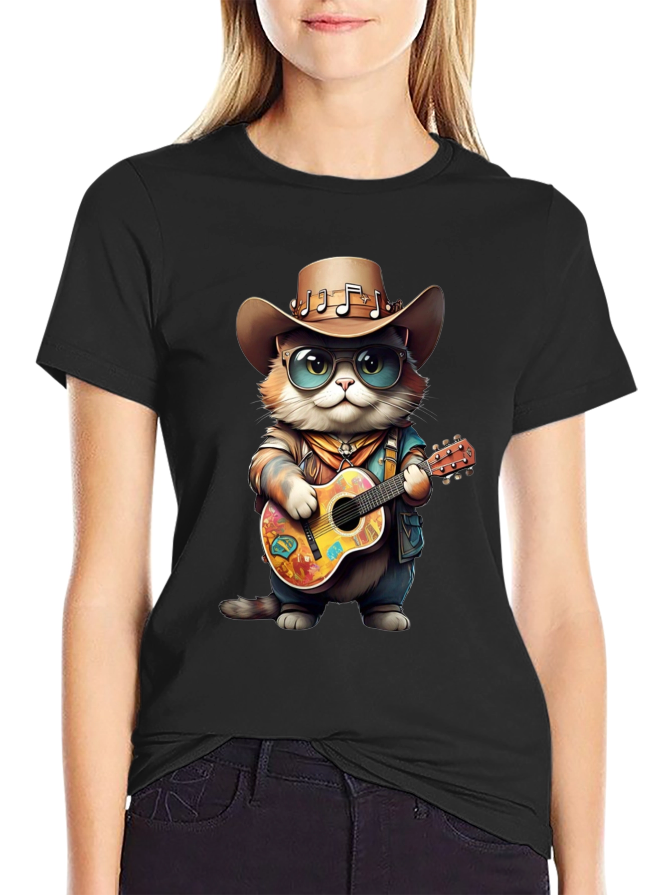 Cool Cat Guitarist Graphic Tee
