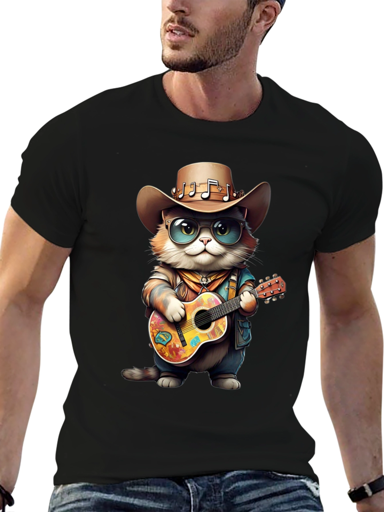 Cool Cat Guitarist Graphic Tee