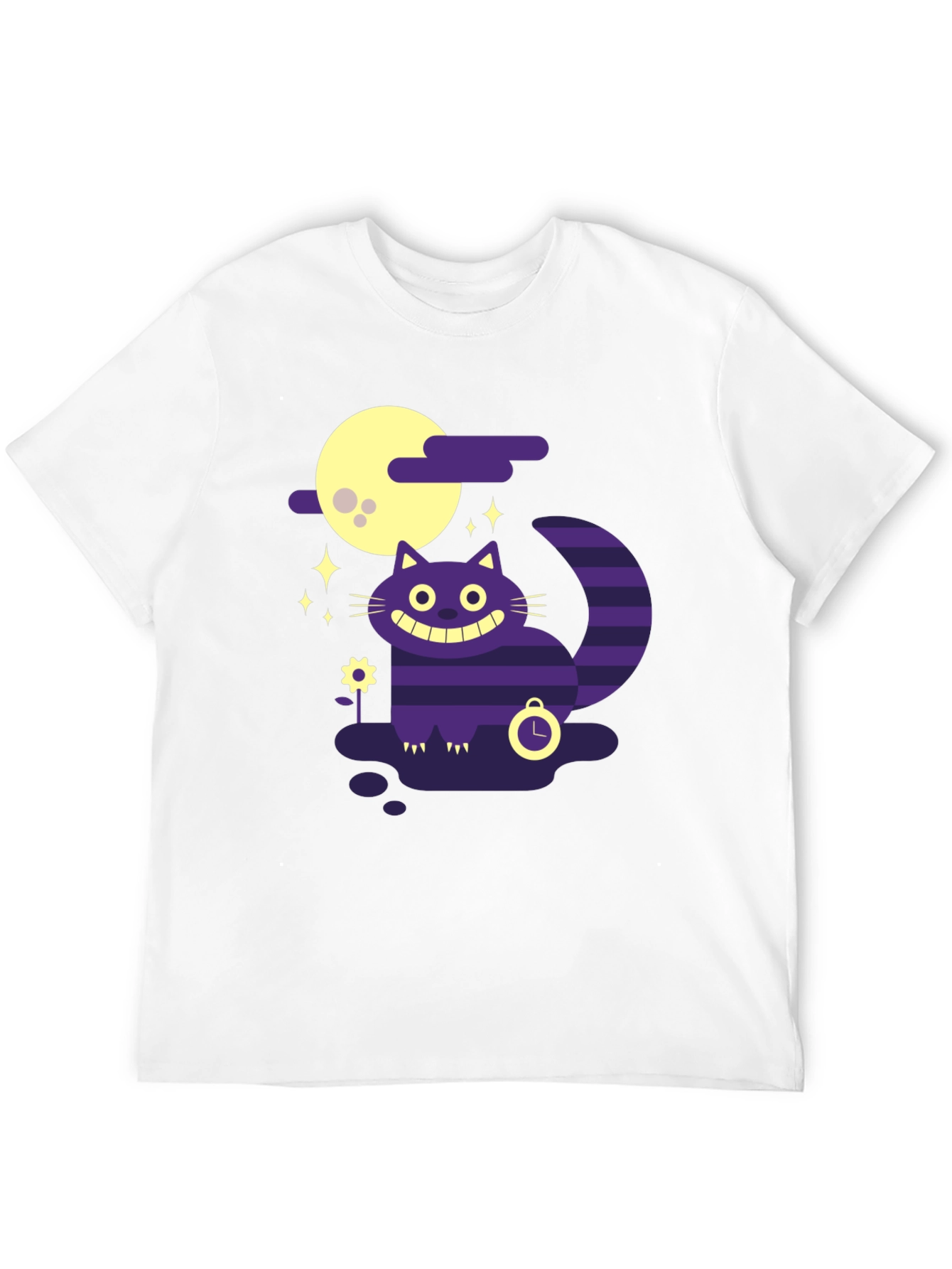Whimsical Cheshire Cat Graphic Tee - Black Cotton Shirt