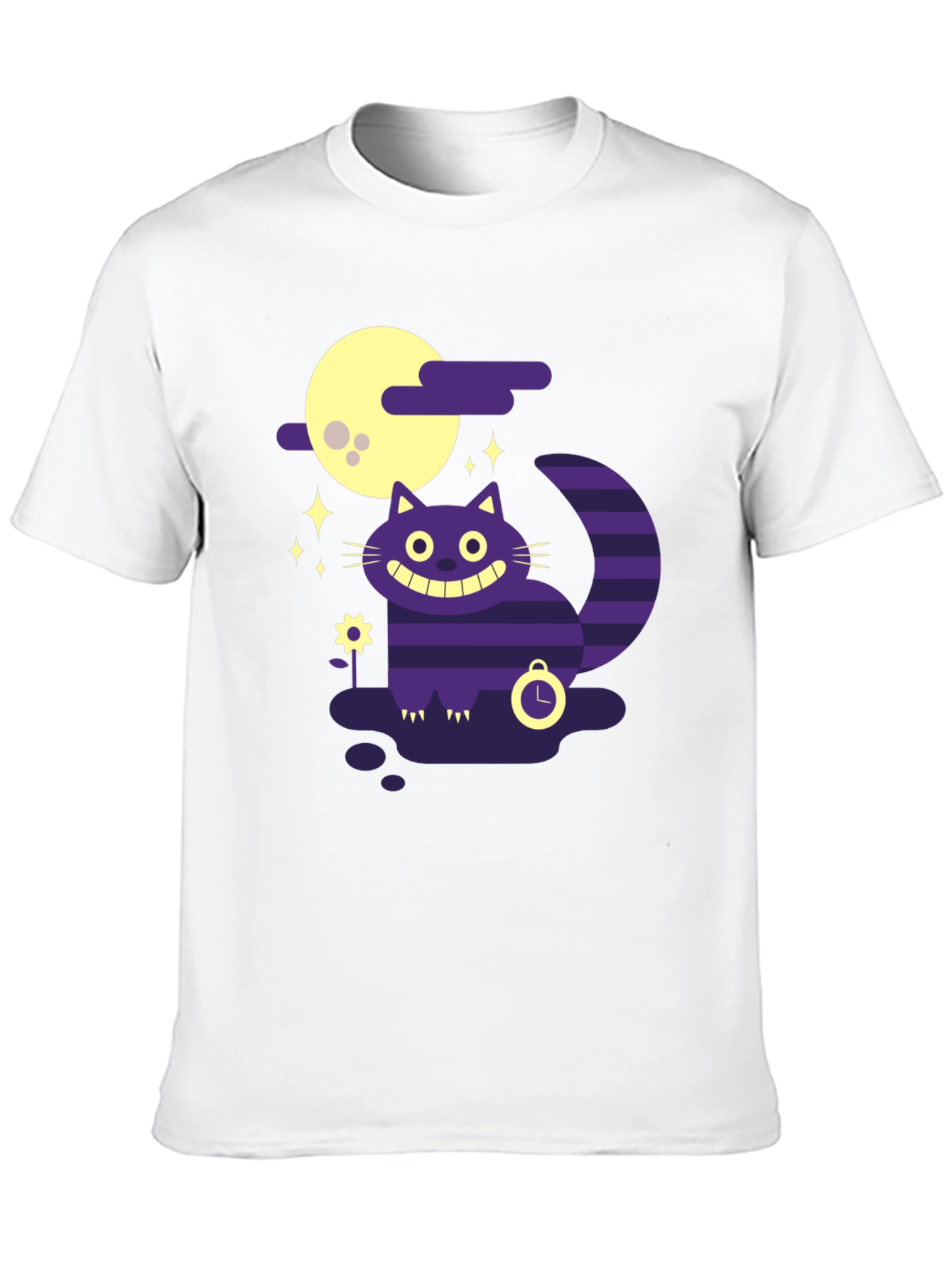 Whimsical Cheshire Cat Graphic Tee - Black Cotton Shirt