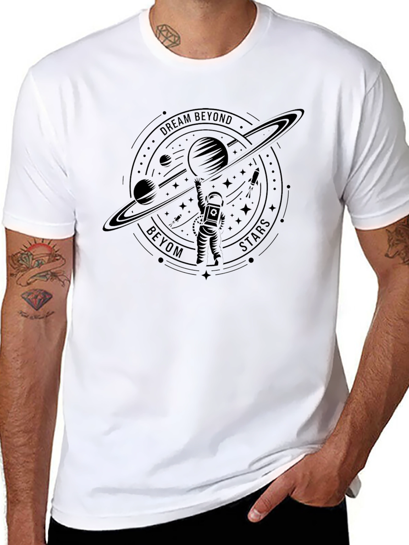 Dream Beyond Stars Graphic T-Shirt - Black