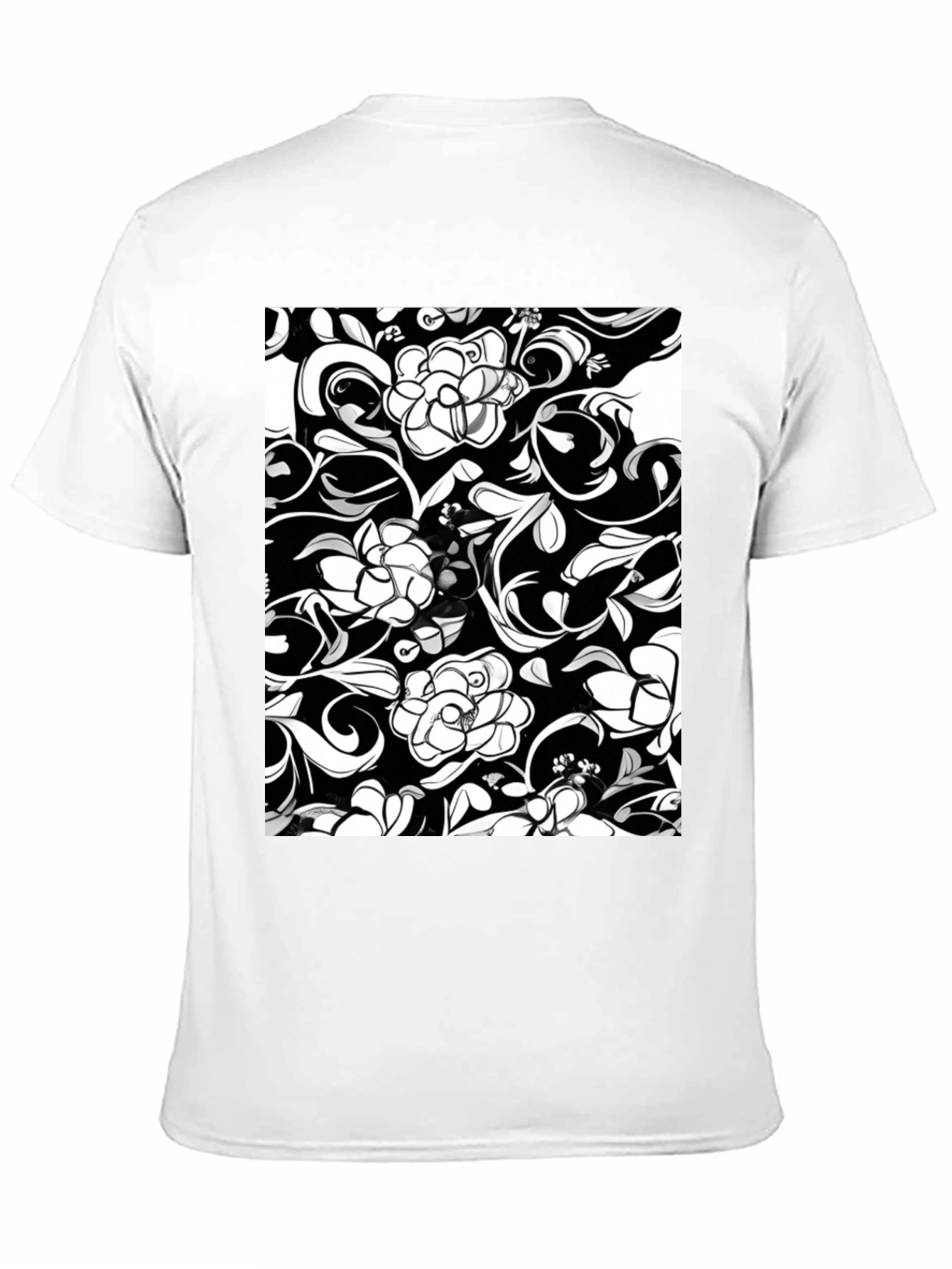 Elegant Floral Print Black T-Shirt