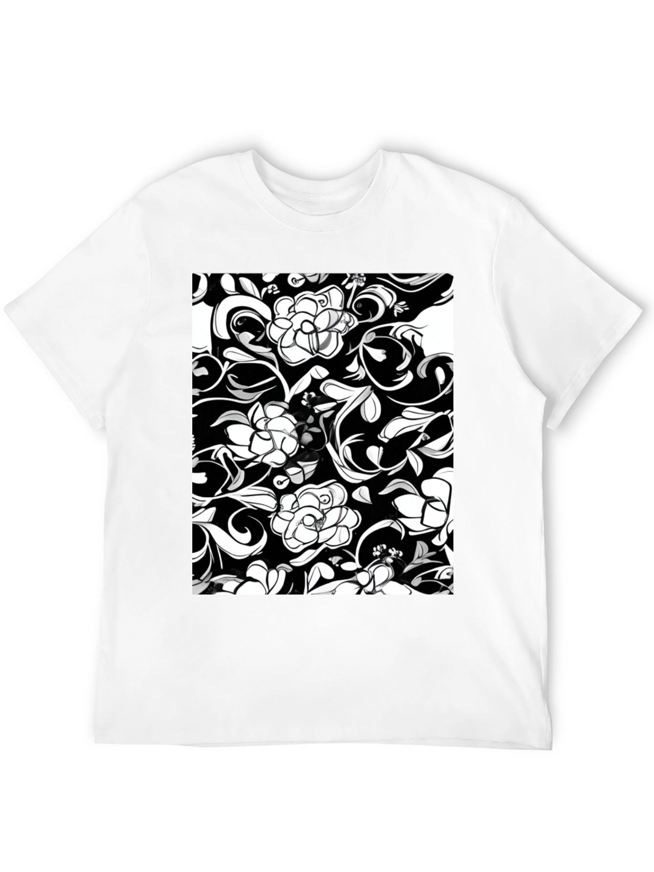 Elegant Floral Print Black T-Shirt