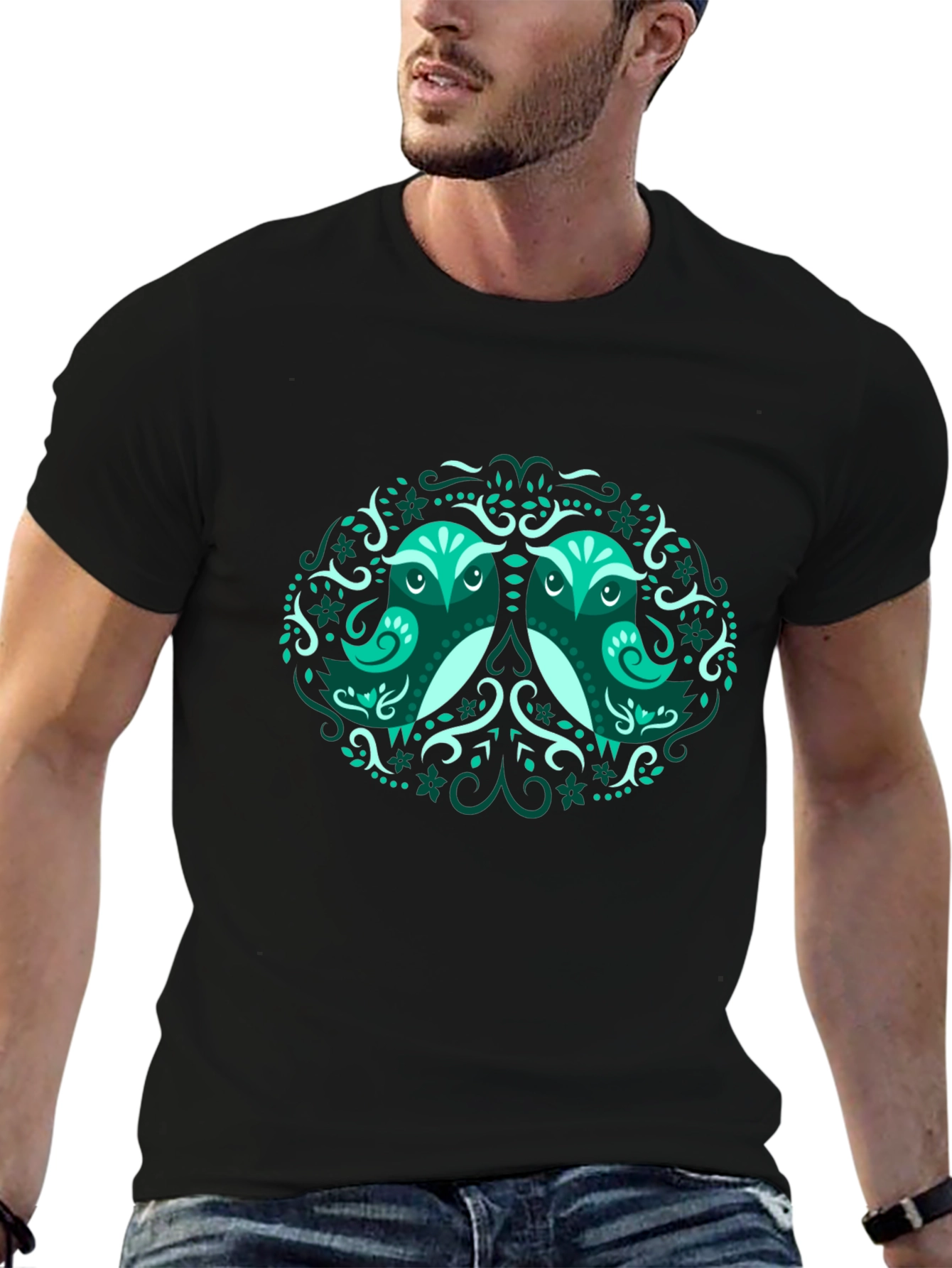 Unique Owl Graphic T-Shirt - Black