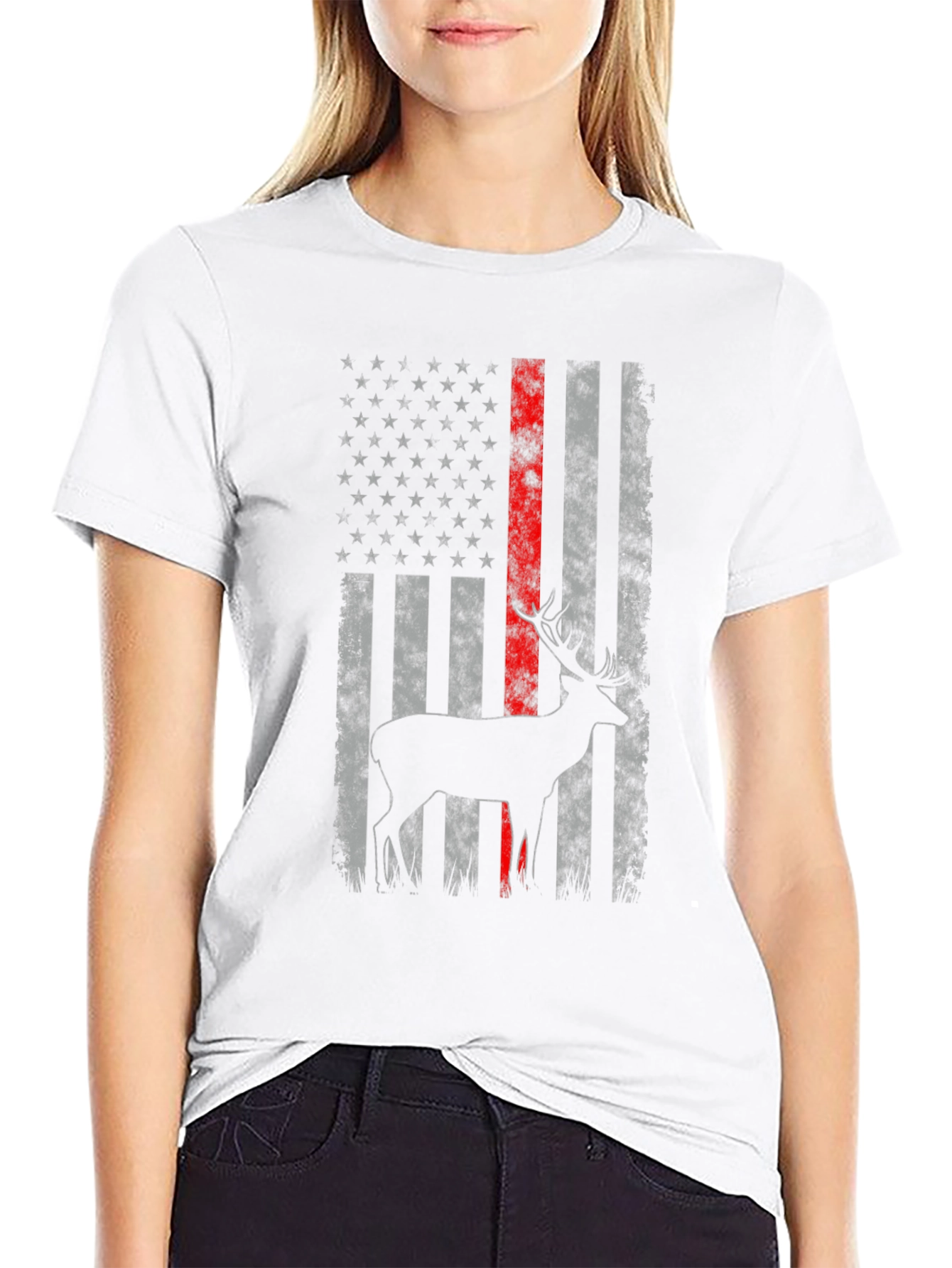 American Flag Deer Graphic Tee - Patriotic Style