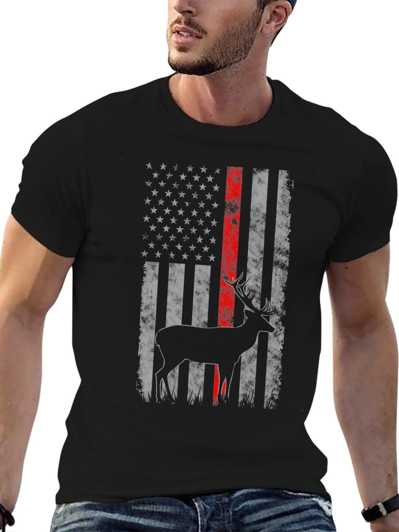 American Flag Deer Graphic Tee - Patriotic Style