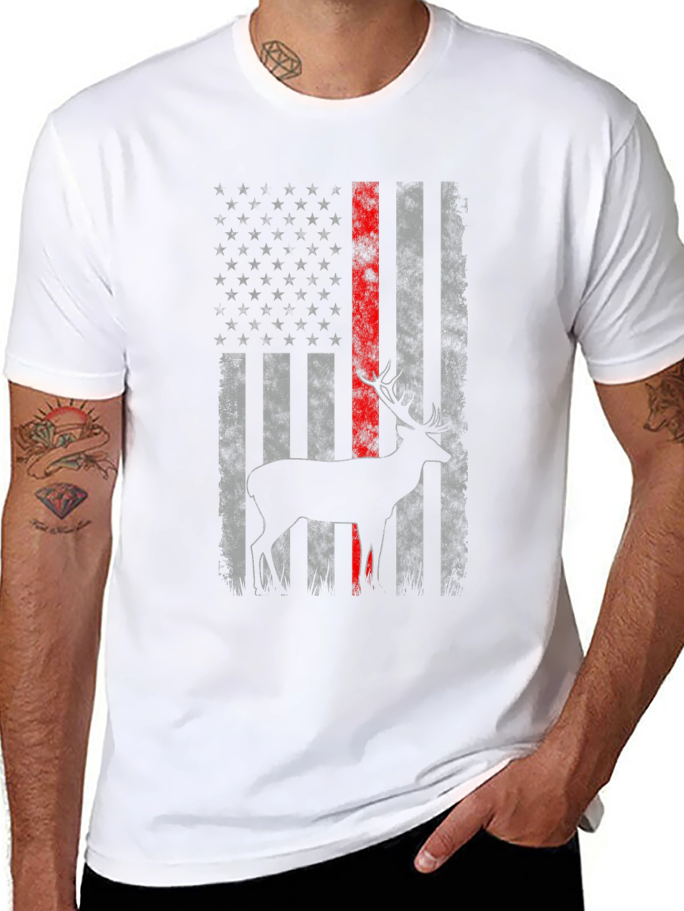 American Flag Deer Graphic Tee - Patriotic Style