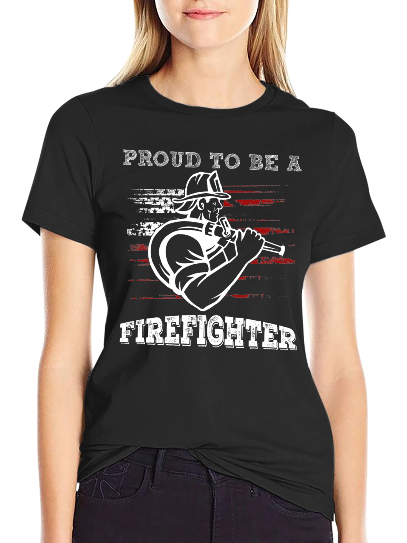 Proud Firefighter Graphic Tee - Black