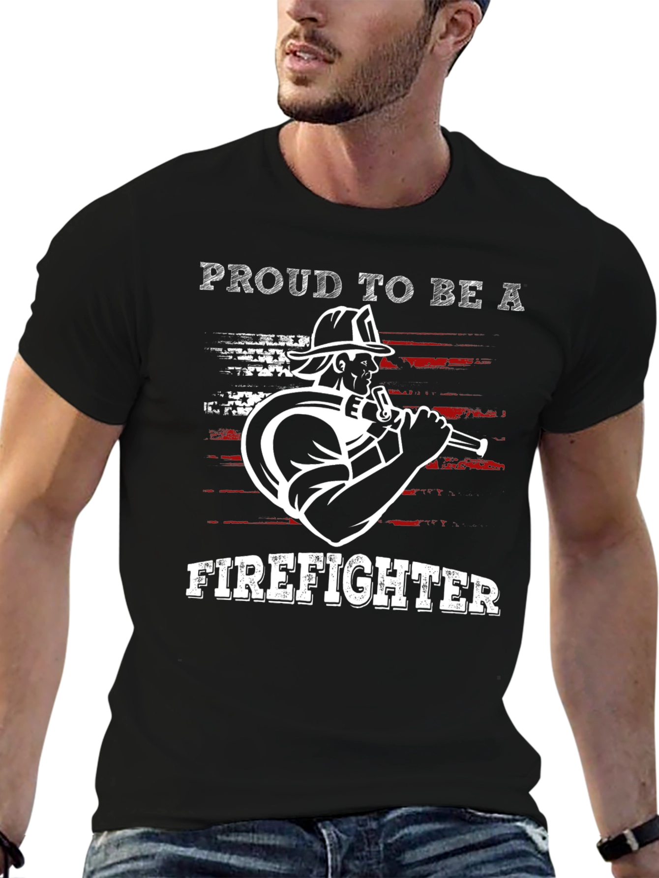 Proud Firefighter Graphic Tee - Black