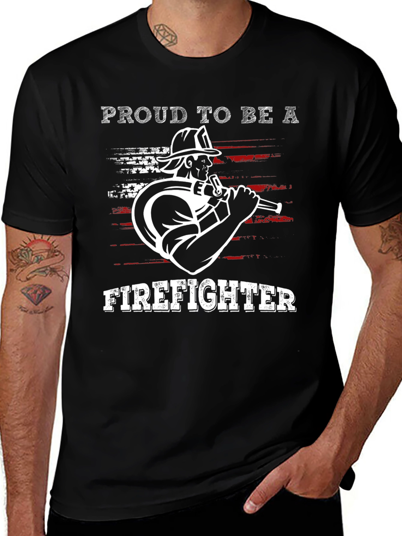 Proud Firefighter Graphic Tee - Black