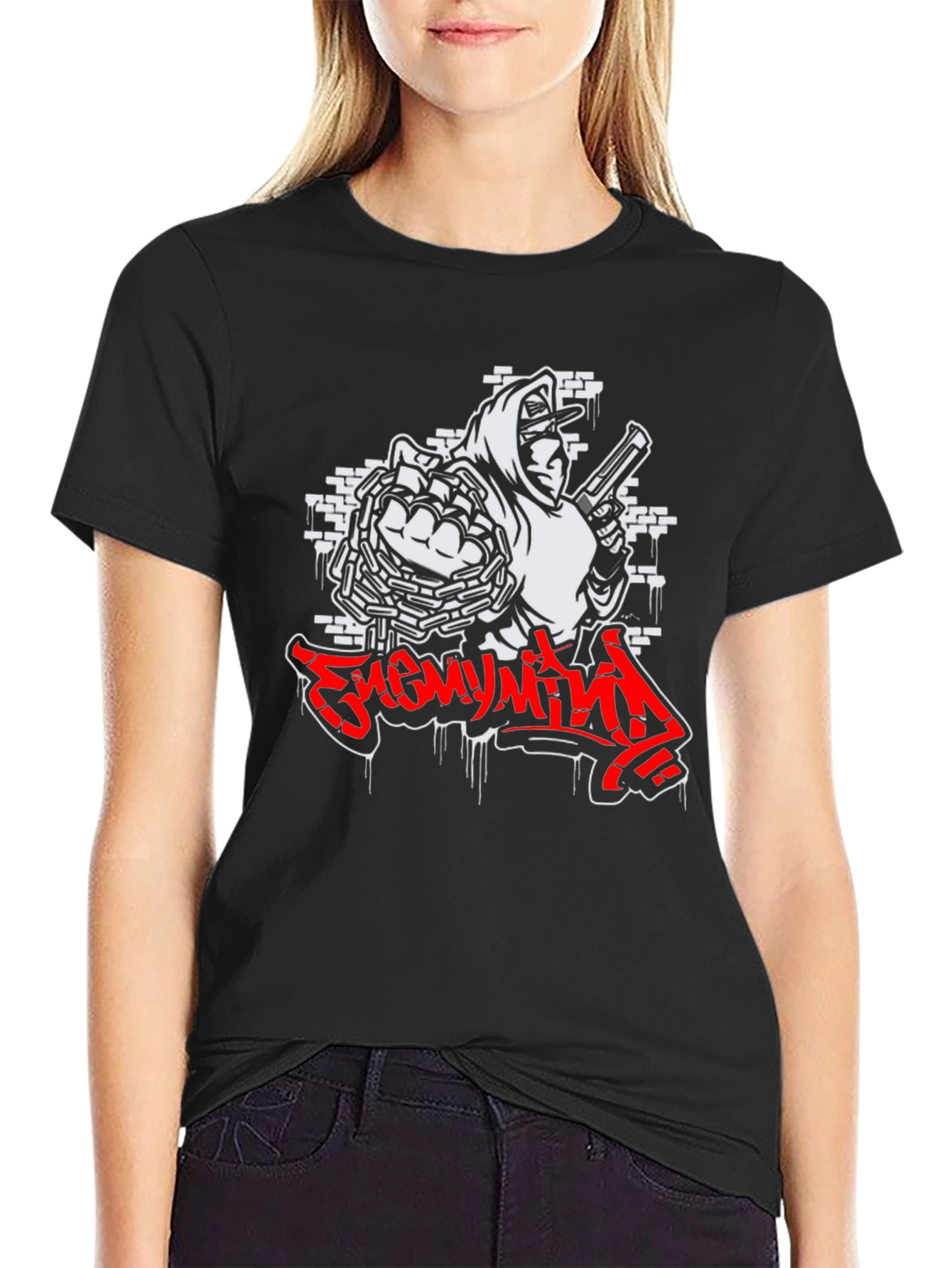 Enemy Mind Graphic Print Black T-Shirt