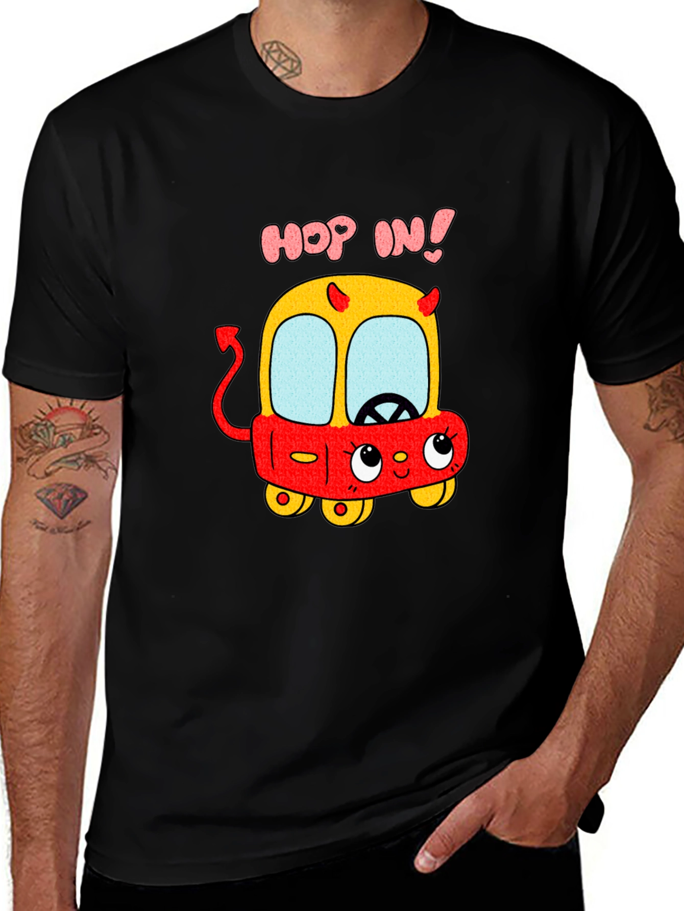 Funny Cartoon Devil Car T-Shirt - Hop In!