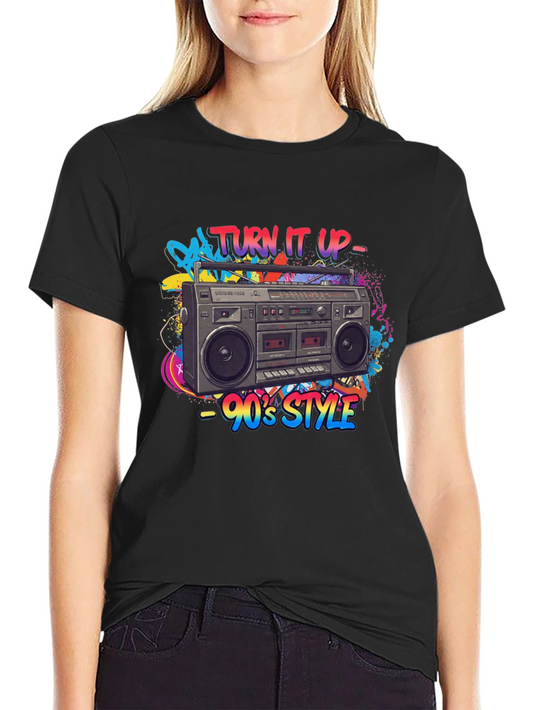 90s Style Boombox Graphic Tee - Turn It Up!