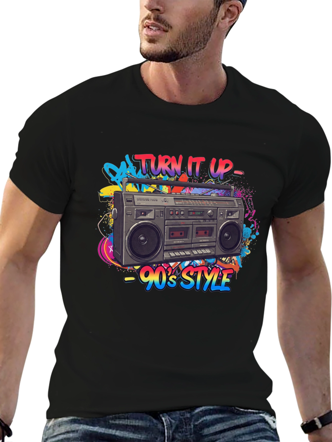 90s Style Boombox Graphic Tee - Turn It Up!