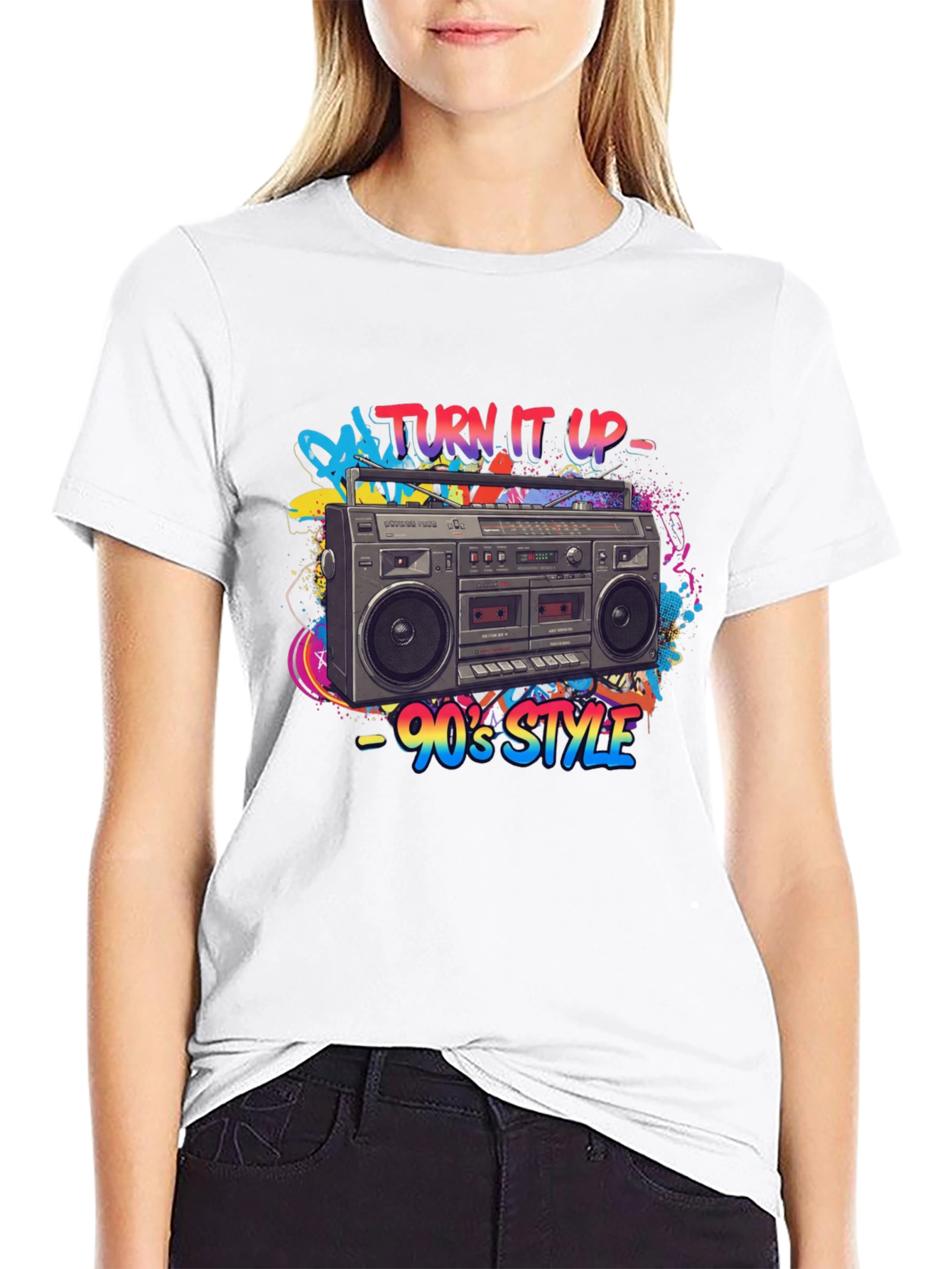 90s Style Boombox Graphic Tee - Turn It Up!