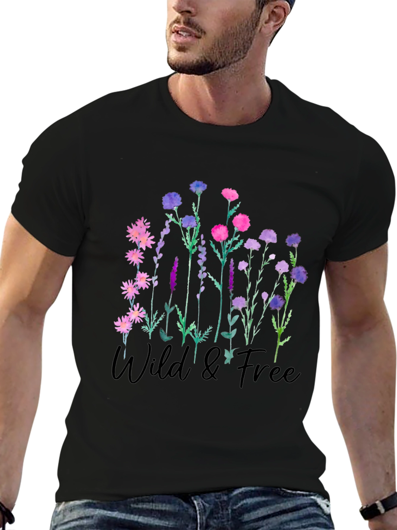 Wild & Free Floral Graphic Black T-Shirt