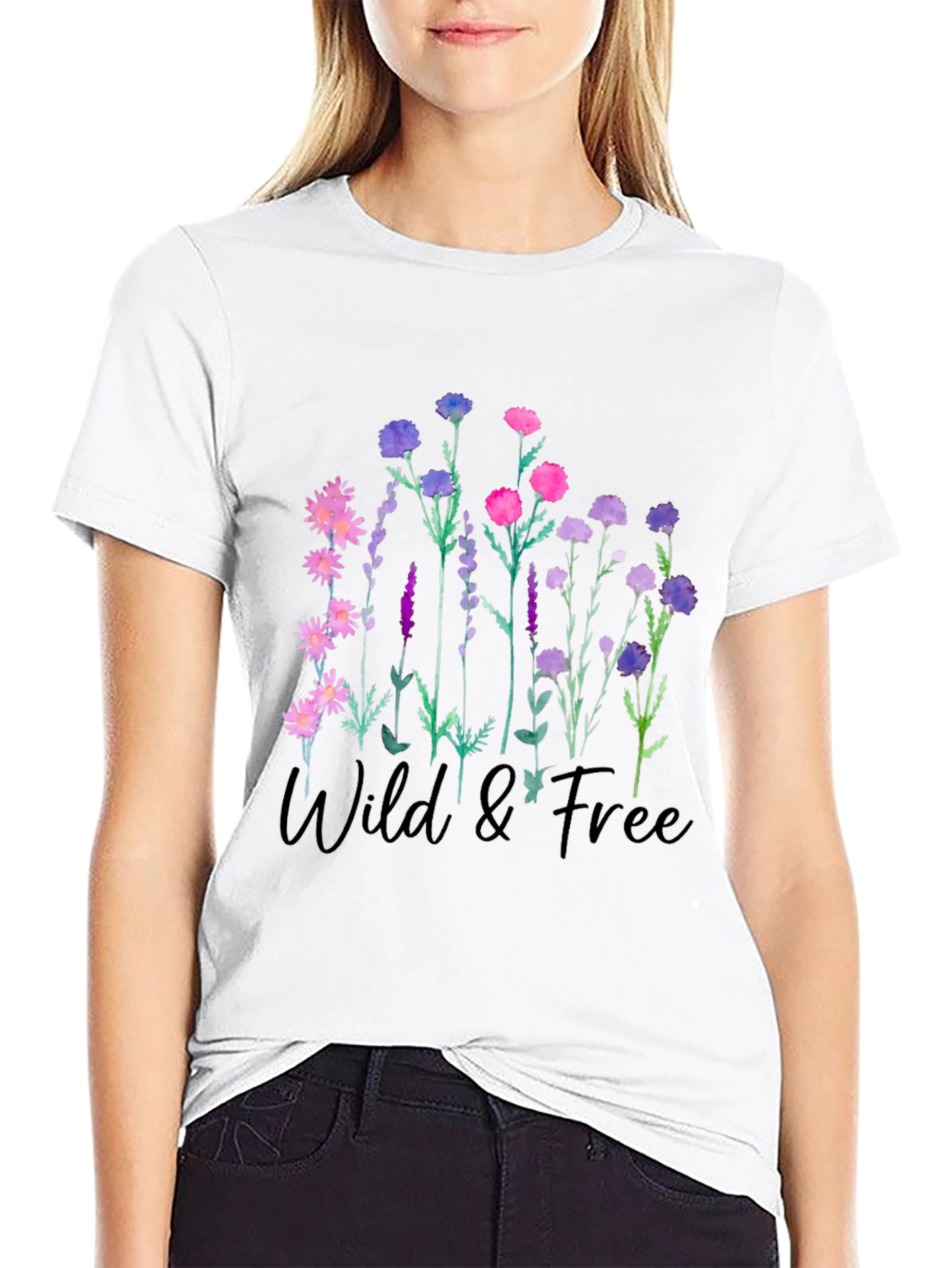 Wild & Free Floral Graphic Black T-Shirt