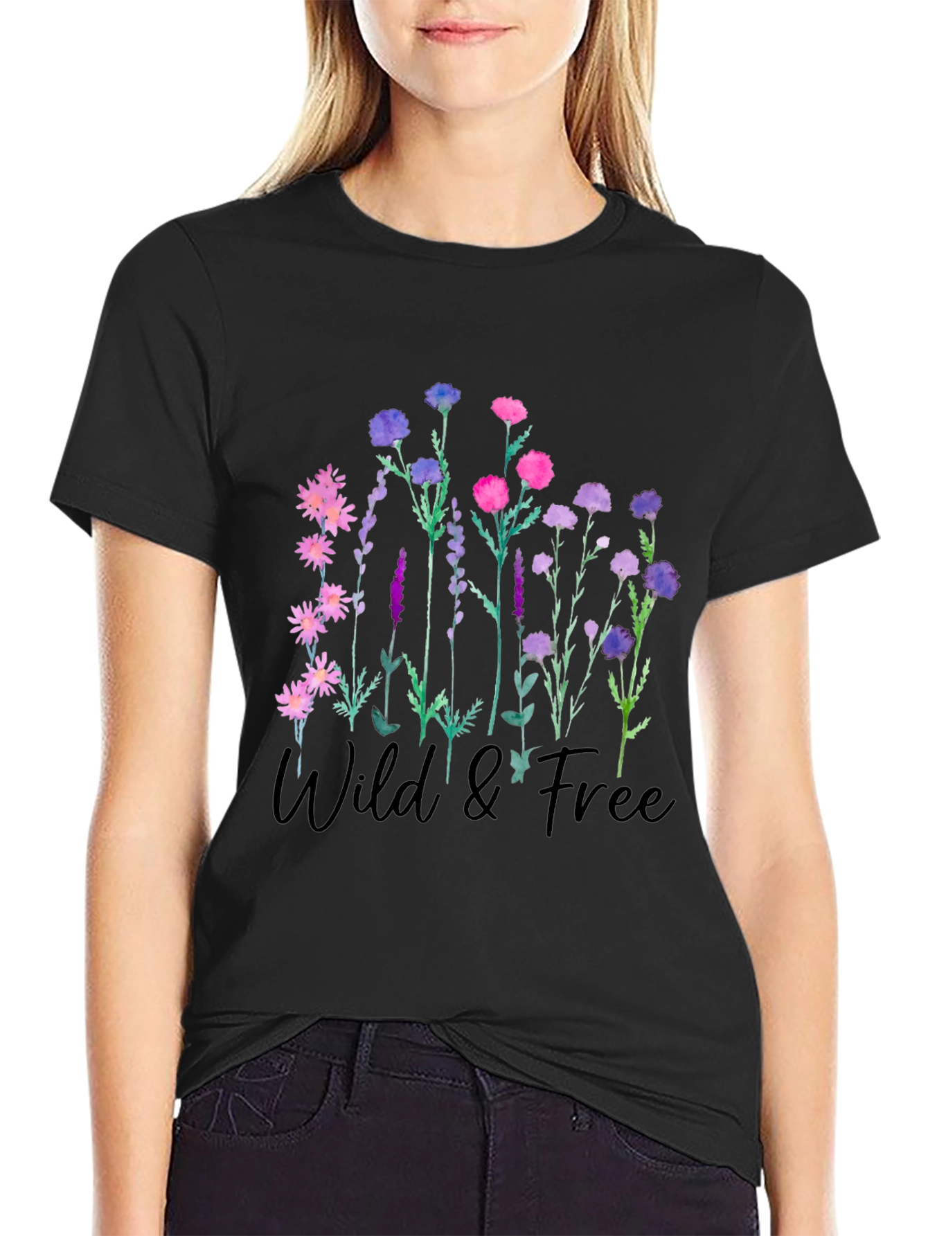 Wild & Free Floral Graphic Black T-Shirt