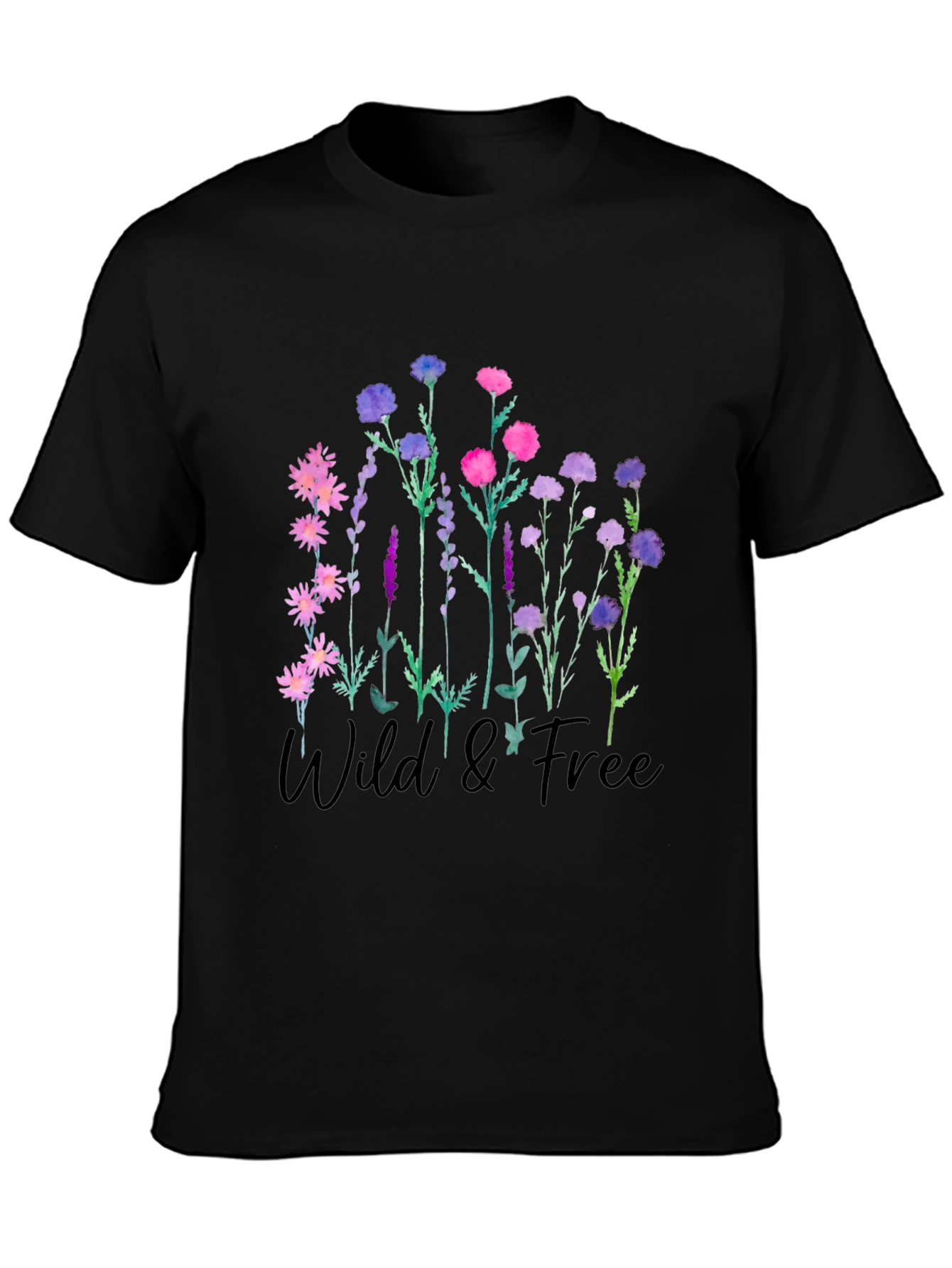 Wild & Free Floral Graphic Black T-Shirt