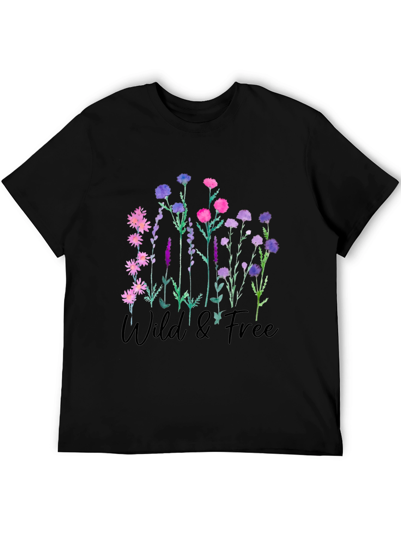 Wild & Free Floral Graphic Black T-Shirt