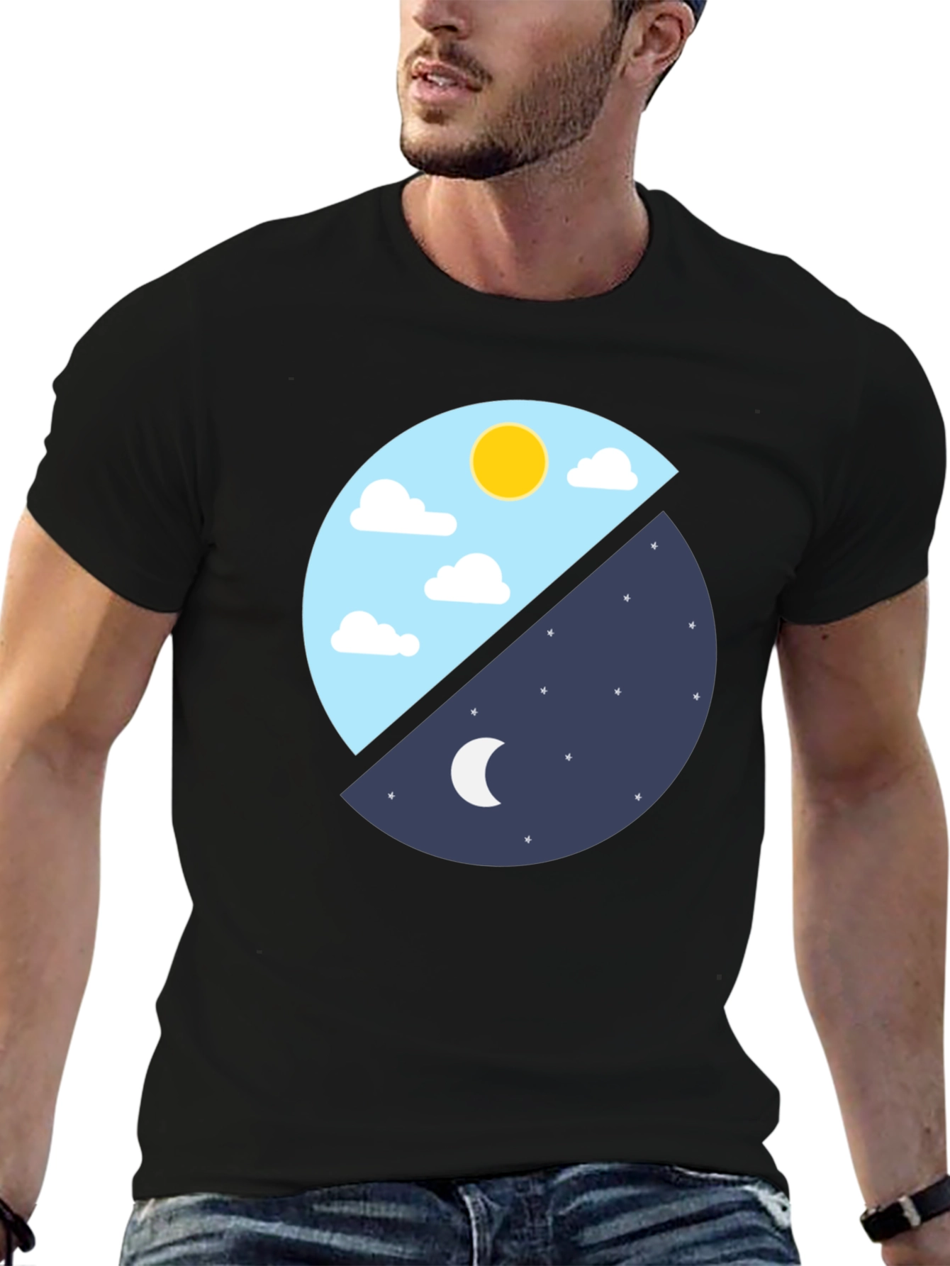 Day & Night Graphic T-Shirt - Black Cotton Tee