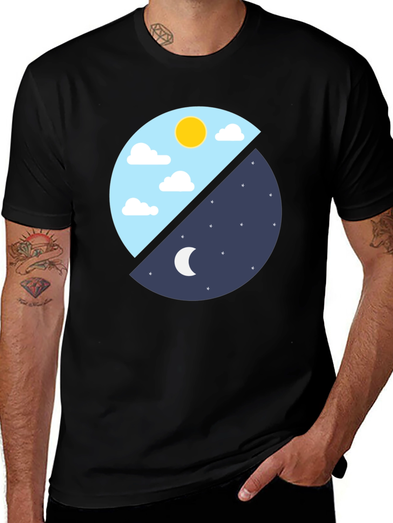 Day & Night Graphic T-Shirt - Black Cotton Tee