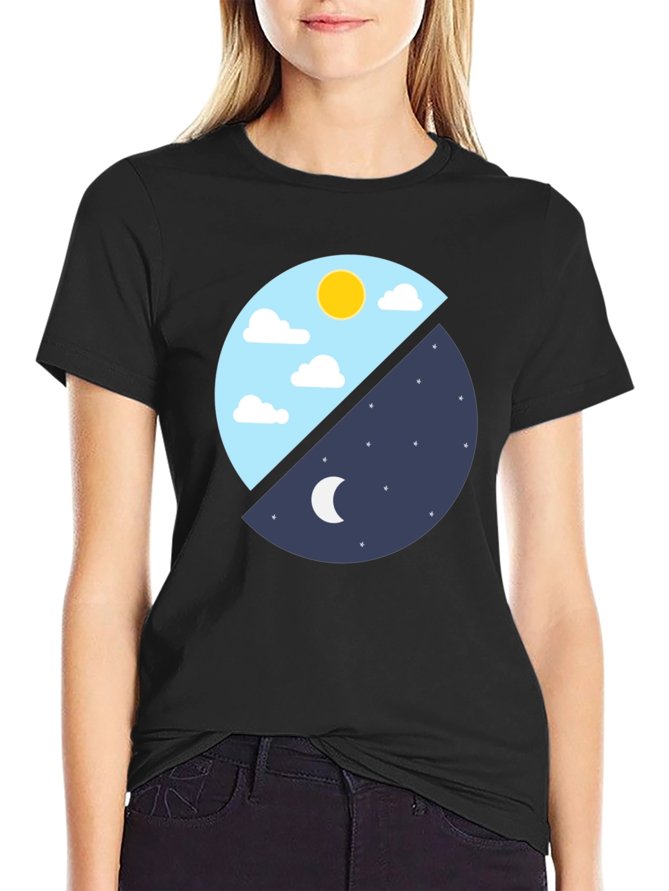 Day & Night Graphic T-Shirt - Black Cotton Tee