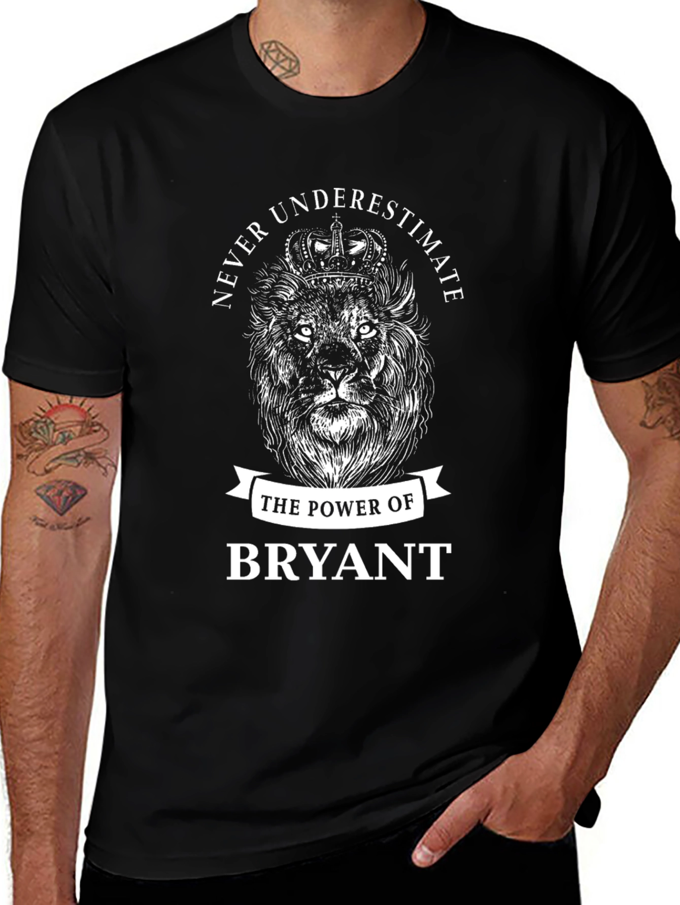 Never Underestimate Bryant Lion Crown Black T-Shirt