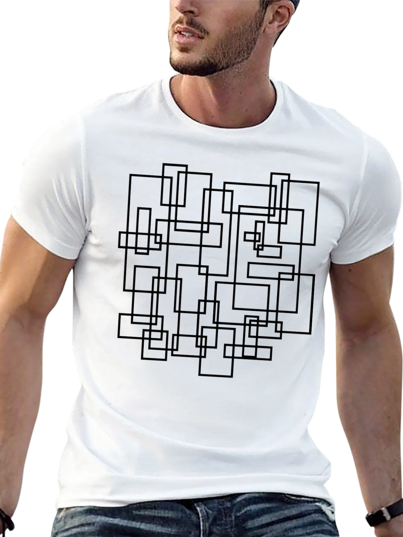 Modern Geometric Rectangles Black T-Shirt