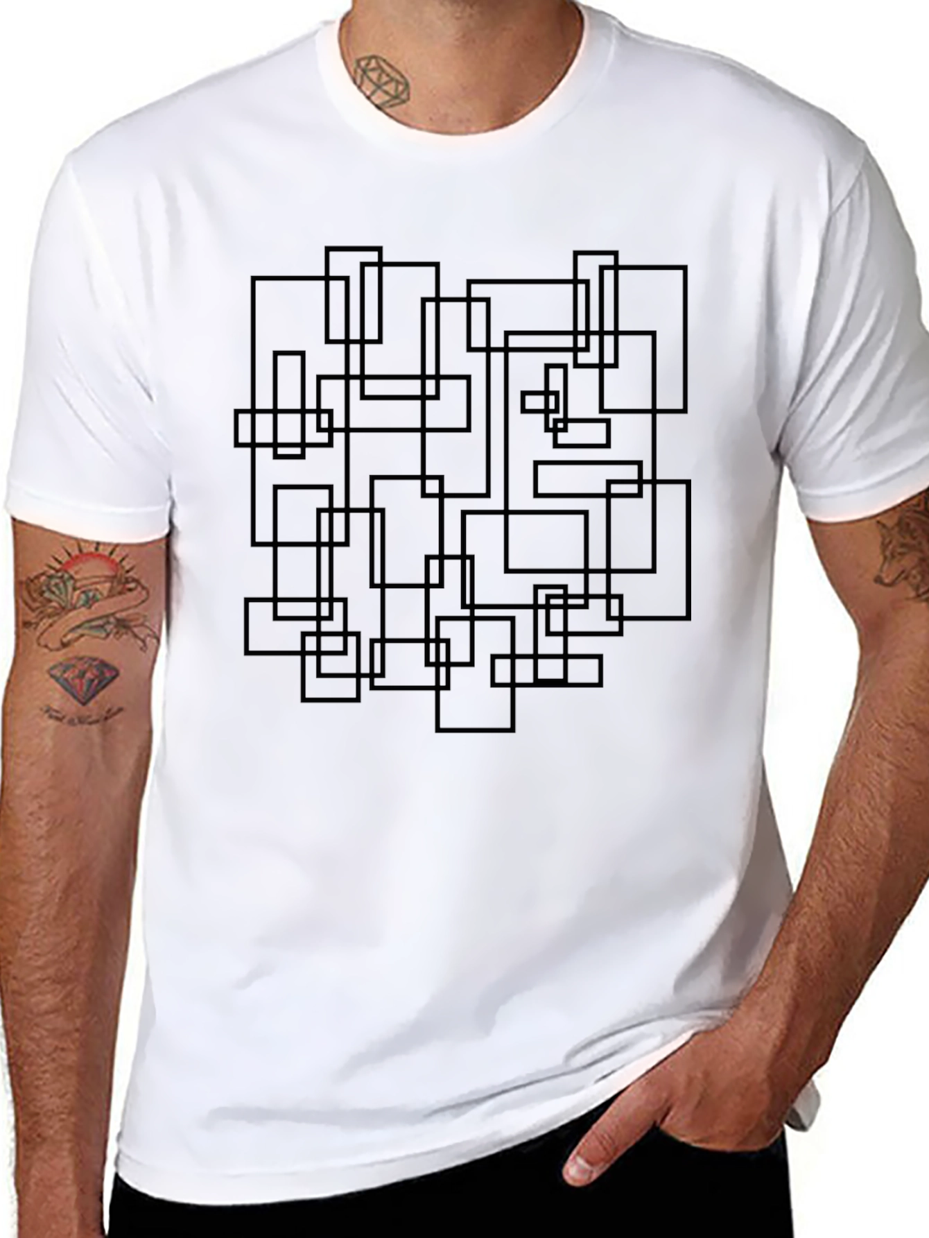 Modern Geometric Rectangles Black T-Shirt