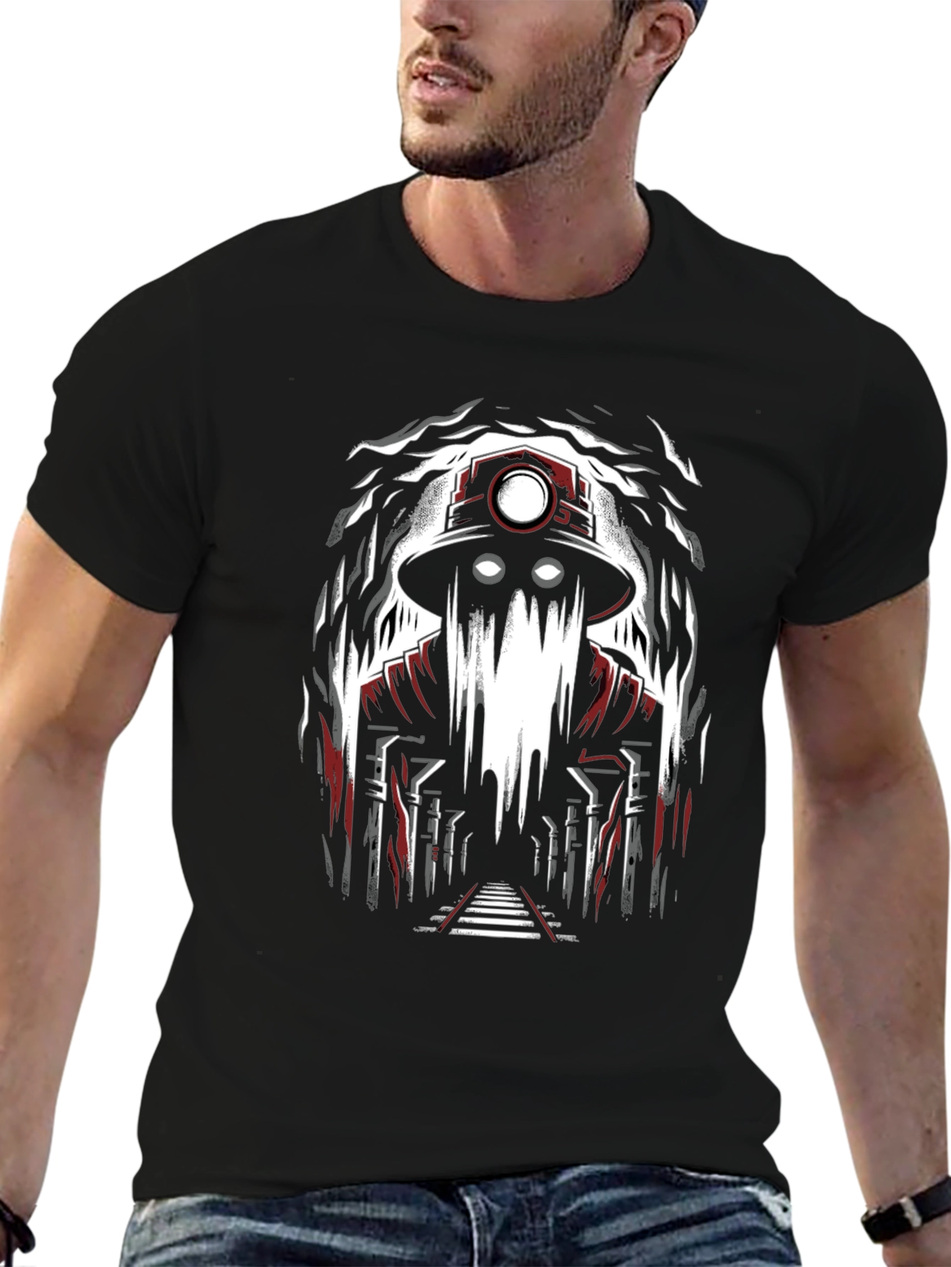 Miner Ghost Graphic Tee - Spooky Cool Design