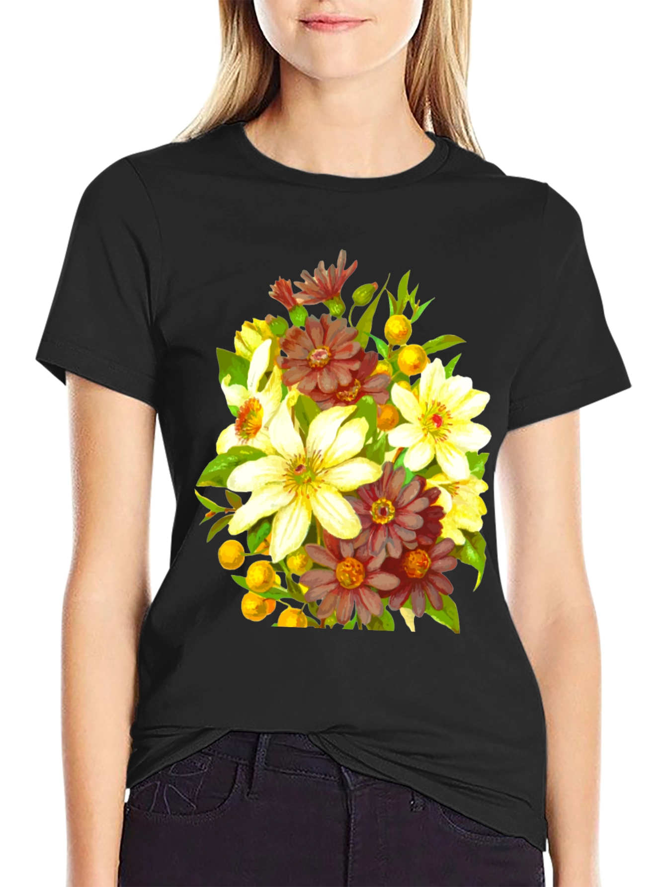 Floral Bouquet Graphic Black T-Shirt