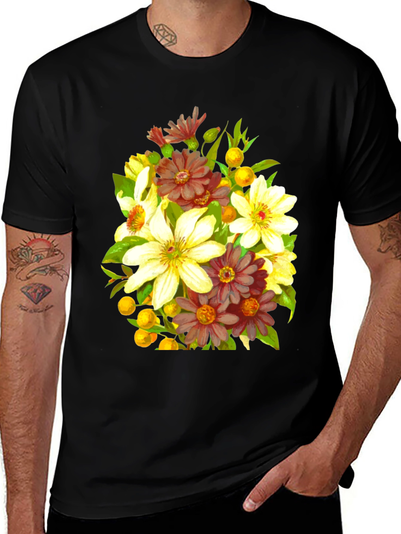 Floral Bouquet Graphic Black T-Shirt
