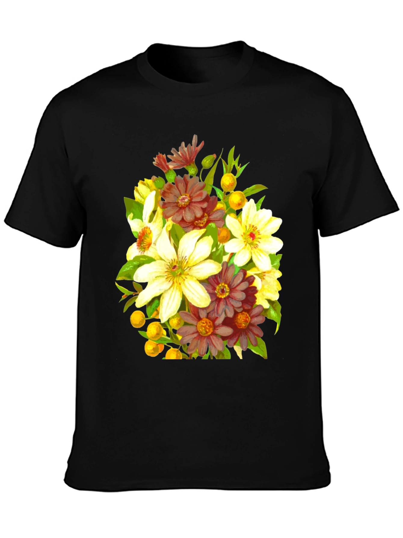 Floral Bouquet Graphic Black T-Shirt