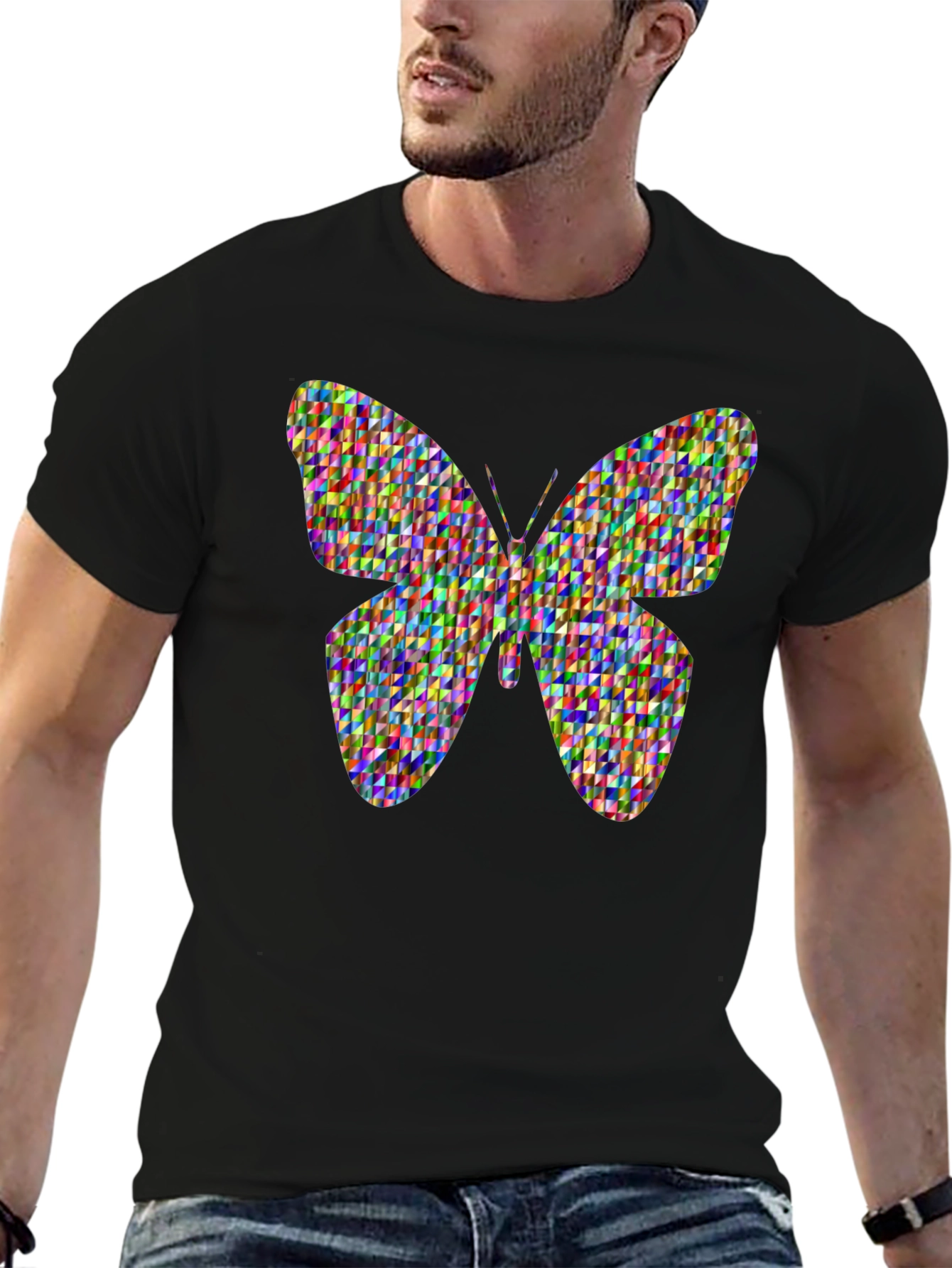 Butterfly Pattern Graphic Tee - Black