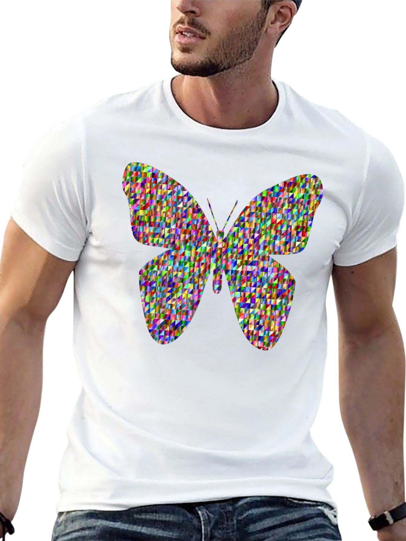 Butterfly Pattern Graphic Tee - Black