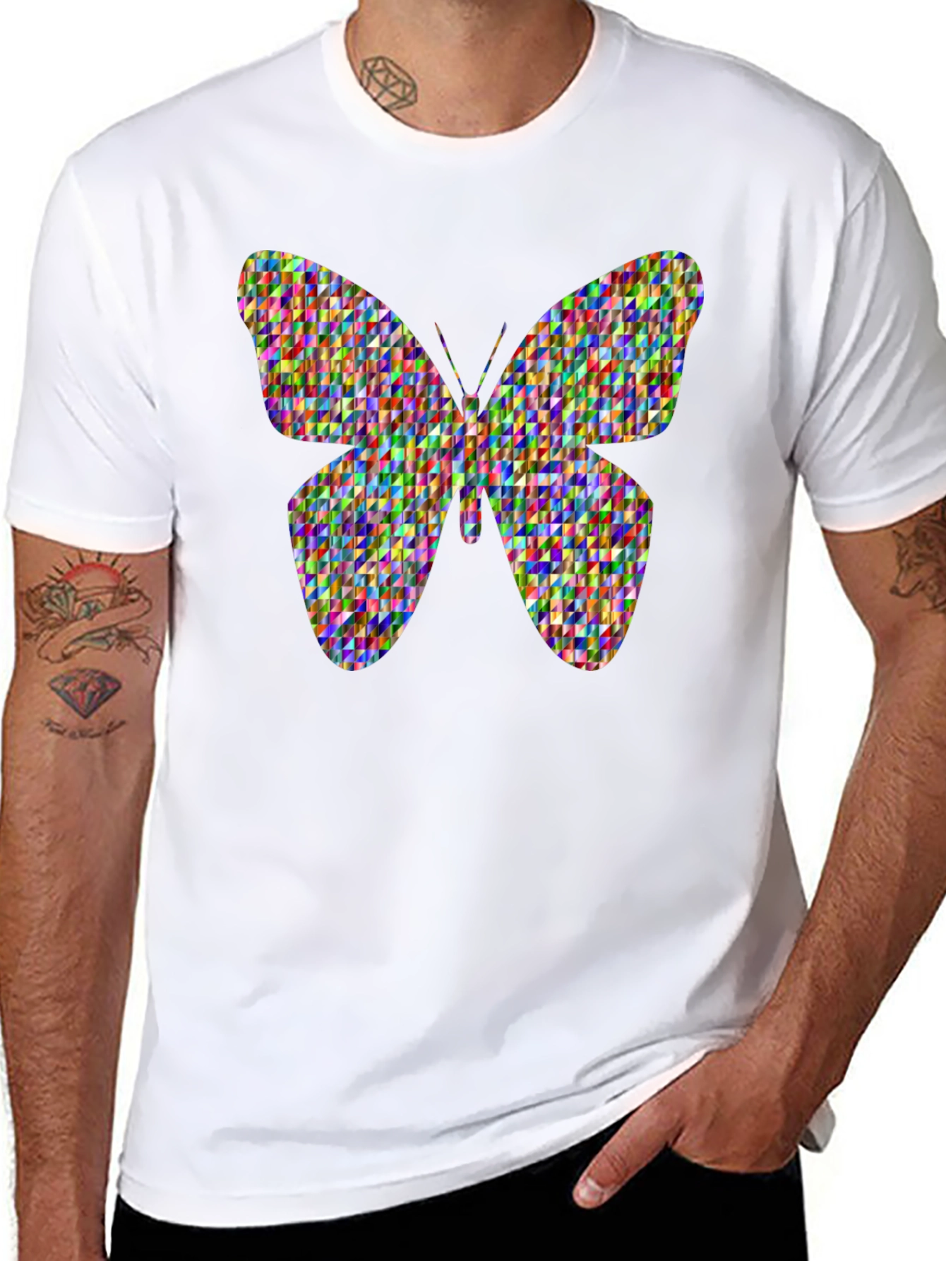 Butterfly Pattern Graphic Tee - Black
