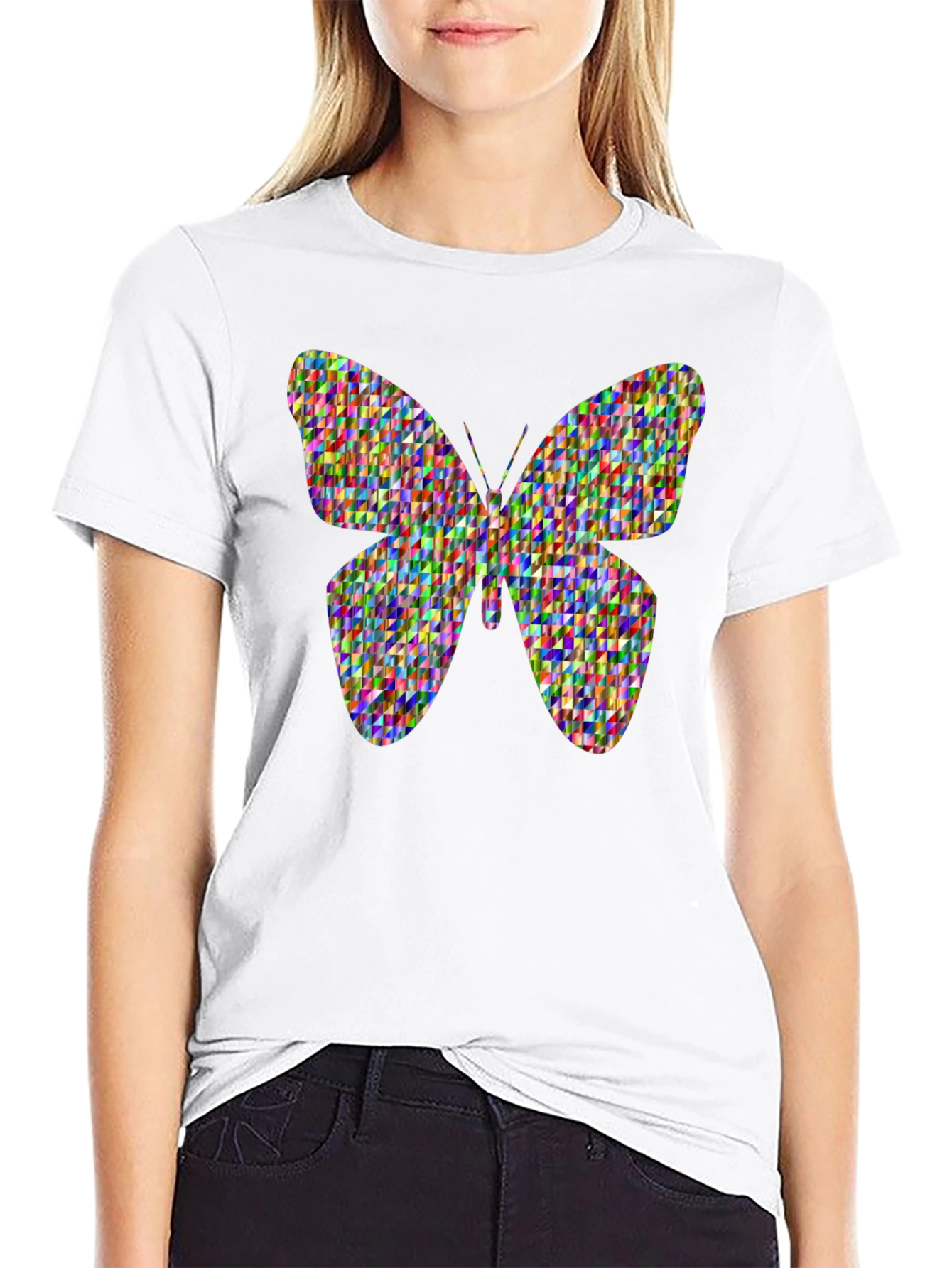 Butterfly Pattern Graphic Tee - Black