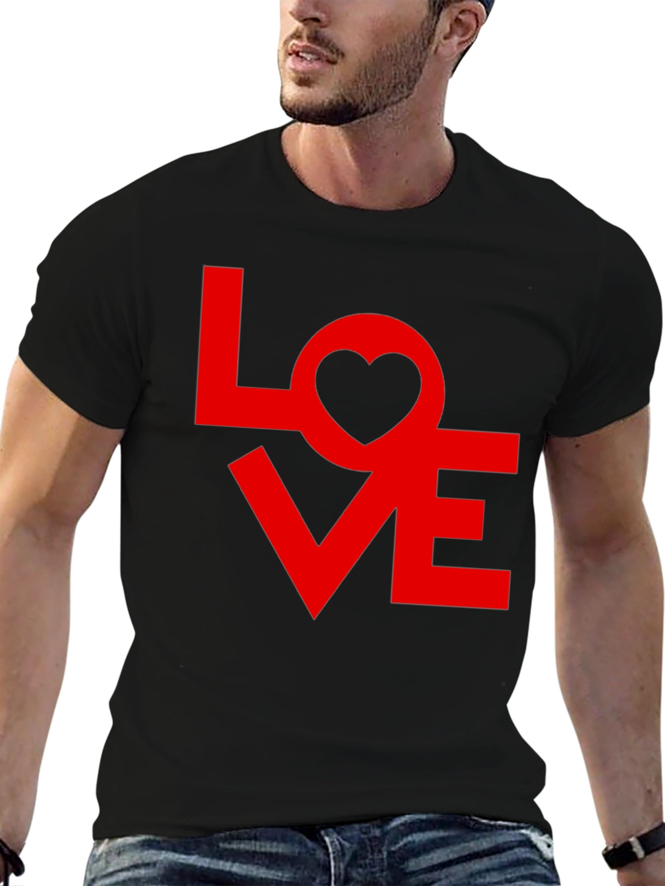 Love Graphic Tee - Red Heart Design on Black