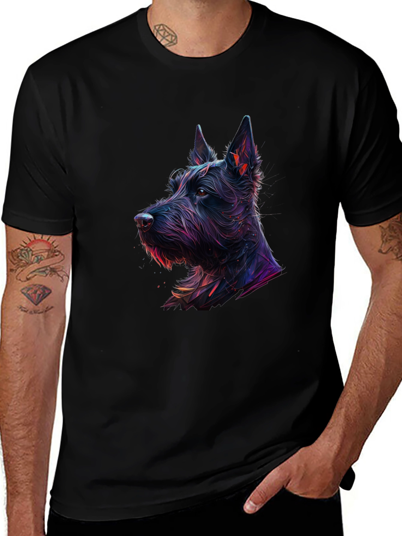 Scottish Terrier Dog Graphic Print Black T-Shirt