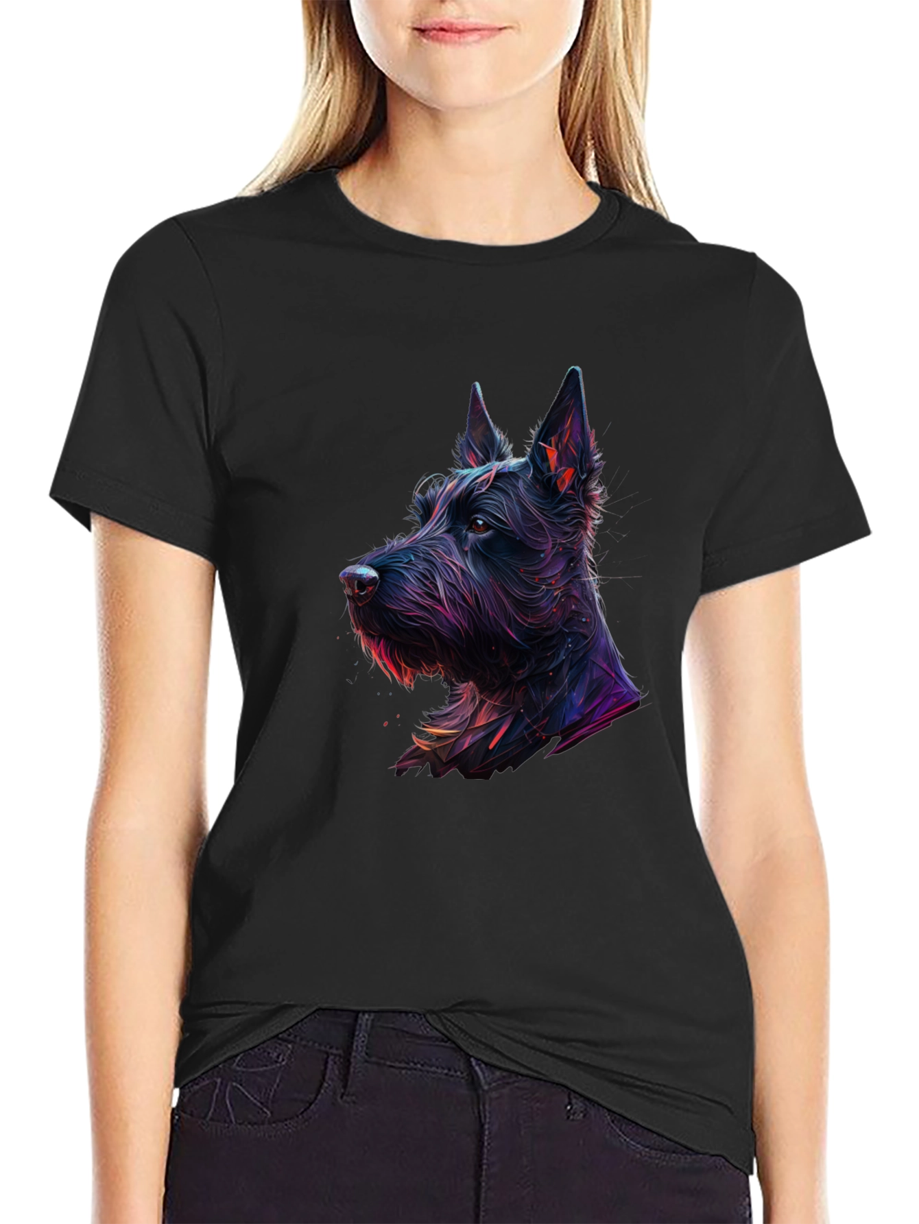 Scottish Terrier Dog Graphic Print Black T-Shirt