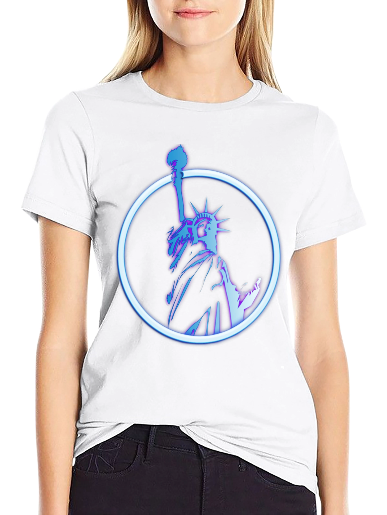 Statue of Liberty Neon Graphic Black T-Shirt