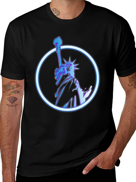 Statue of Liberty Neon Graphic Black T-Shirt