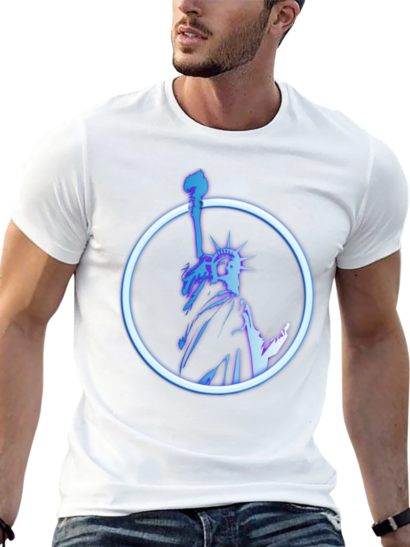 Statue of Liberty Neon Graphic Black T-Shirt