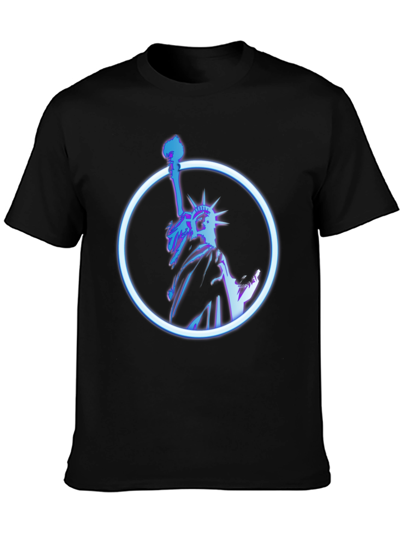 Statue of Liberty Neon Graphic Black T-Shirt